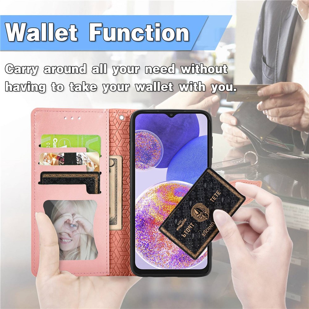 For Samsung Galaxy A23 4G (165.4 x 76.9 x 8.4mm) Imprinted Dream Wings Series PU Leather Stand Flip Cover Inner TPU Wallet Case - Orange-6