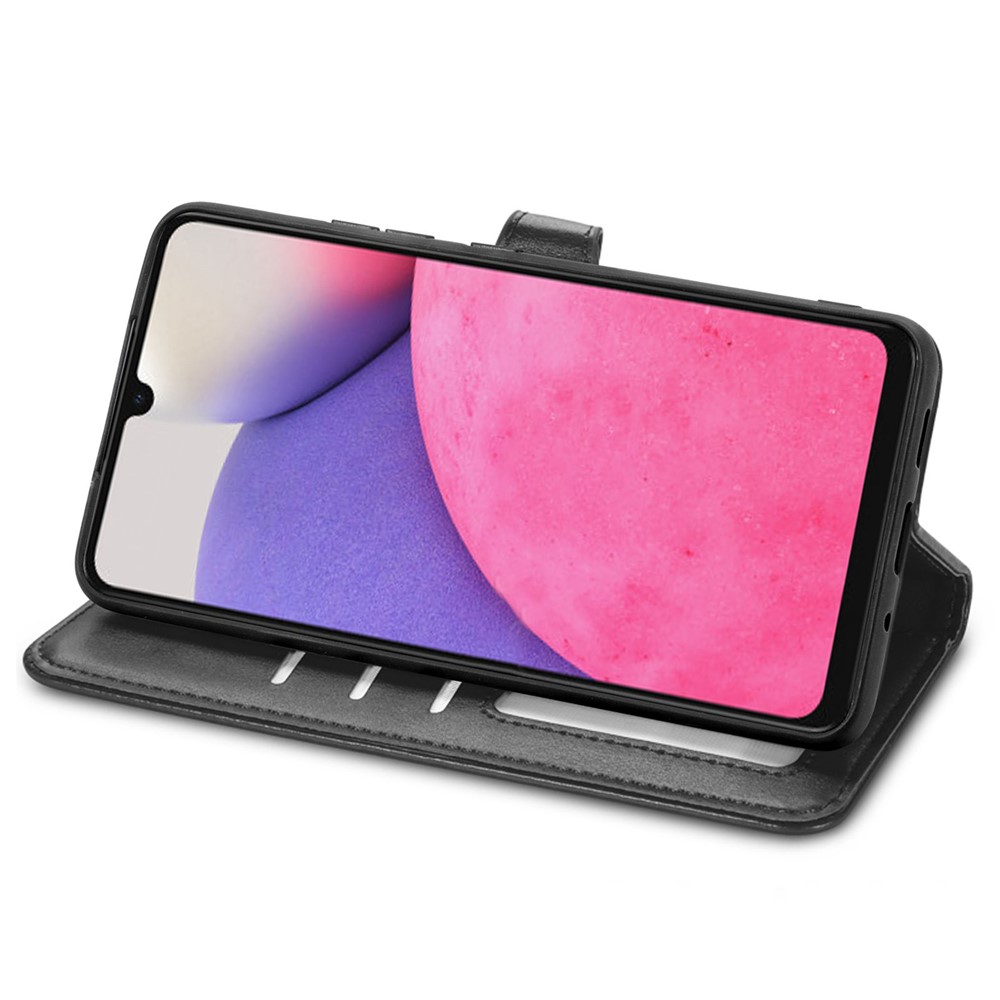 For Samsung Galaxy A23 4G (165.4 x 76.9 x 8.4mm) PU Leather Wallet Flip Cover Stand Feature Magnetic Round Buckle Protective Case - Black-3