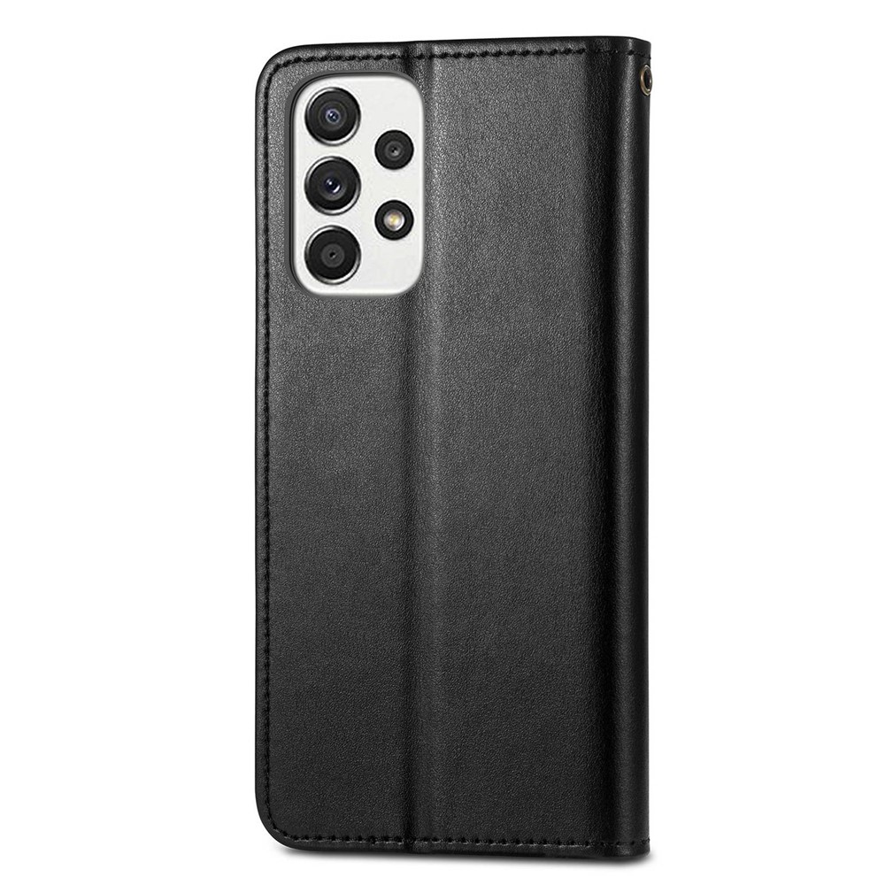For Samsung Galaxy A23 4G (165.4 x 76.9 x 8.4mm) PU Leather Wallet Flip Cover Stand Feature Magnetic Round Buckle Protective Case - Black-9