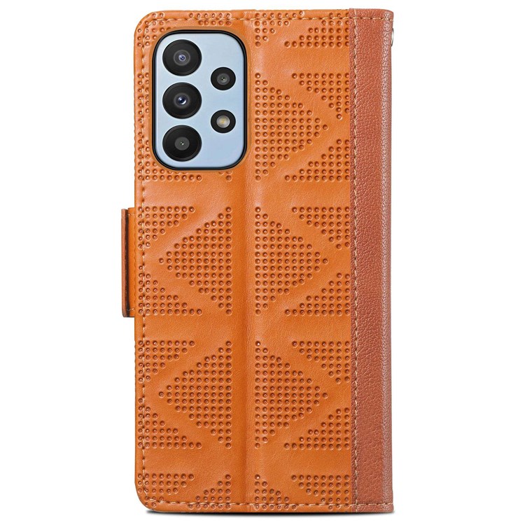For Samsung Galaxy A23 4G (165.4 x 76.9 x 8.4mm) Imprinted Cross Rhombus PU Leather Wallet Case Double Magnetic Flaps Stand Feature Flip Cover - Brown-10
