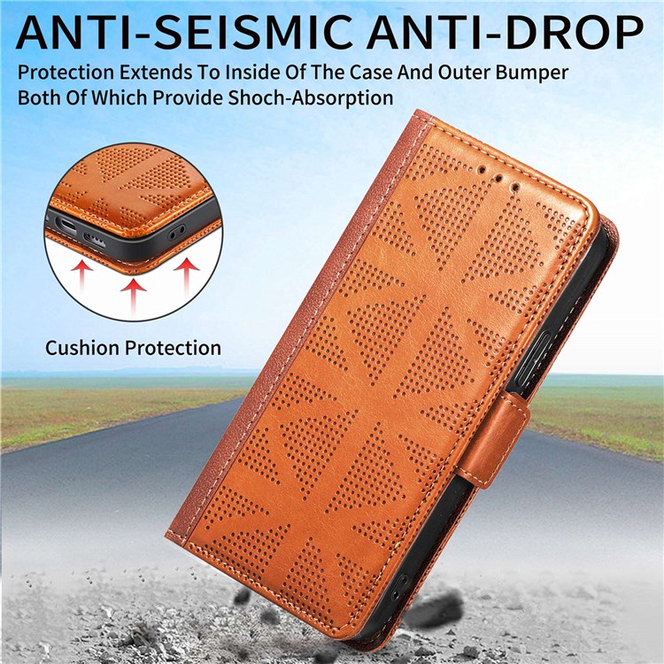 For Samsung Galaxy A23 4G (165.4 x 76.9 x 8.4mm) Imprinted Cross Rhombus PU Leather Wallet Case Double Magnetic Flaps Stand Feature Flip Cover - Brown-6