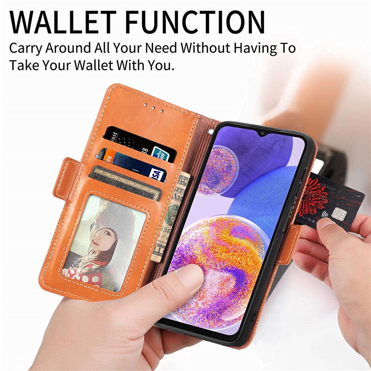 For Samsung Galaxy A23 4G (165.4 x 76.9 x 8.4mm) Imprinted Cross Rhombus PU Leather Wallet Case Double Magnetic Flaps Stand Feature Flip Cover - Brown-8