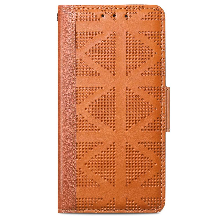 For Samsung Galaxy A23 4G (165.4 x 76.9 x 8.4mm) Imprinted Cross Rhombus PU Leather Wallet Case Double Magnetic Flaps Stand Feature Flip Cover - Brown-9