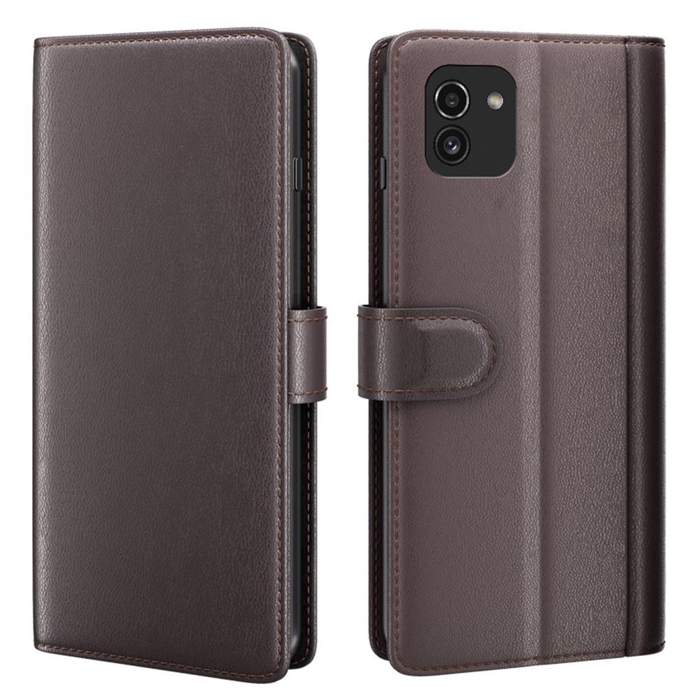 For Samsung Galaxy A03 (166.5 x 75.98 x 9.14mm) Genuine Split Leather Flip Case Stand Wallet Shockproof Full Protection Magnetic Cover - Brown-1