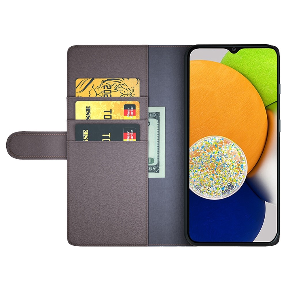 For Samsung Galaxy A03 (166.5 x 75.98 x 9.14mm) Genuine Split Leather Flip Case Stand Wallet Shockproof Full Protection Magnetic Cover - Brown-2