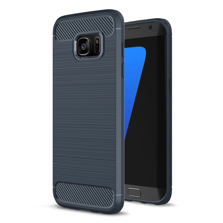 Carbon Fibre Brushed TPU Phone Case for Samsung Galaxy S7 edge SM-G935 - Dark Blue-1