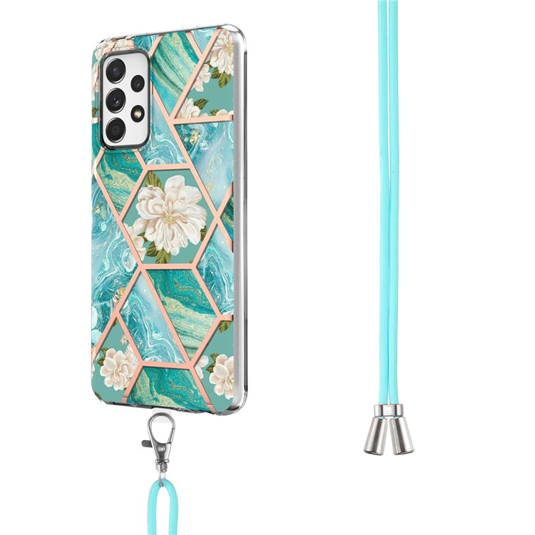 YB IMD Series-4 TPU Case with Lanyard for Samsung Galaxy A73 5G, Marble Flower Pattern IMD IML Electroplating Phone Cover - Orchid-3