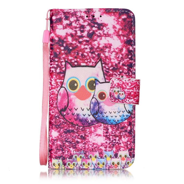 Pattern Printing Leather Wallet Case with Wrist Strap for Samsung Galaxy J3 / J3 (2016) - Cute Owls-1