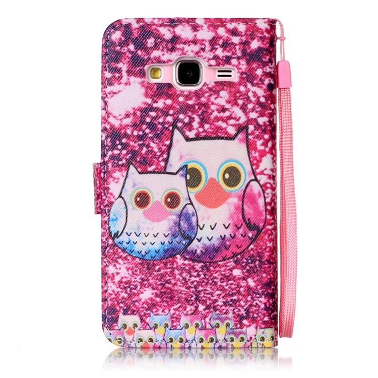 Pattern Printing Leather Wallet Case with Wrist Strap for Samsung Galaxy J3 / J3 (2016) - Cute Owls-2