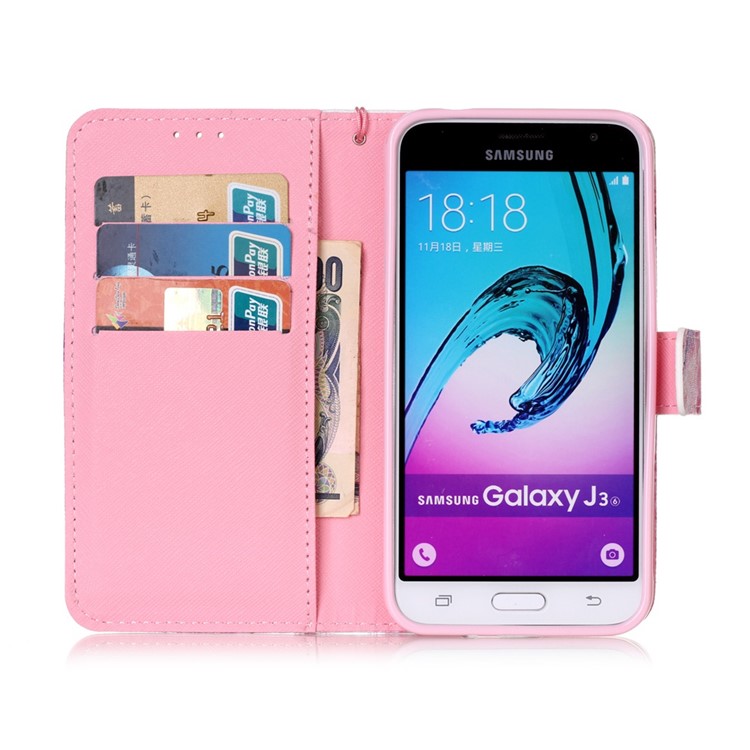 Pattern Printing Leather Wallet Case with Wrist Strap for Samsung Galaxy J3 / J3 (2016) - Cute Owls-6