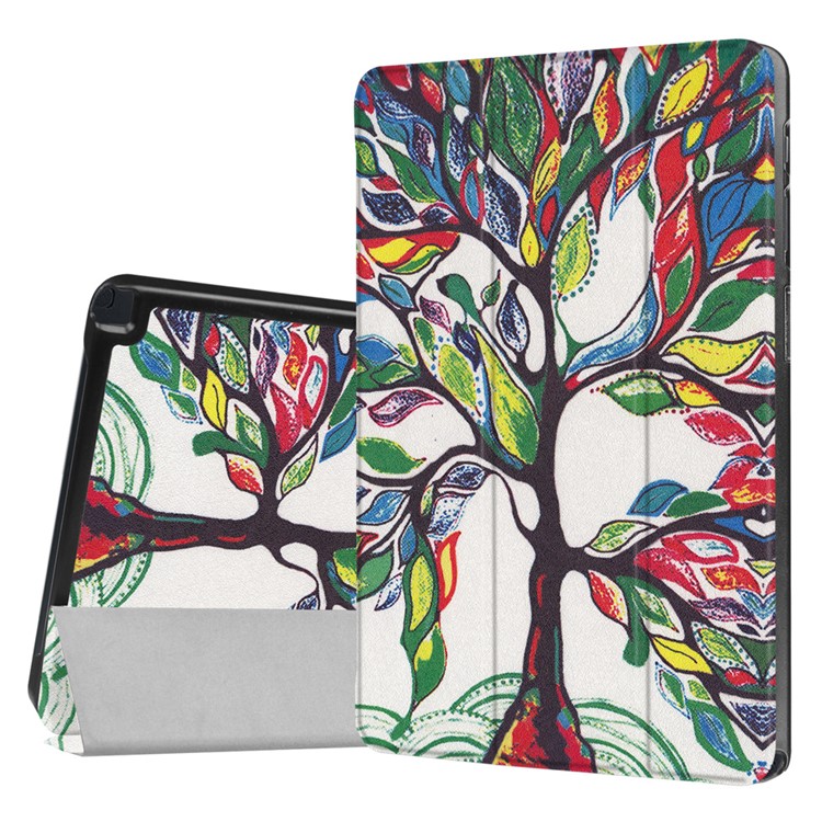Pattern Printing Tri-fold Stand Leather Smart Case for Samsung Galaxy Tab A 10.1 (2016) - Colored Tree-1
