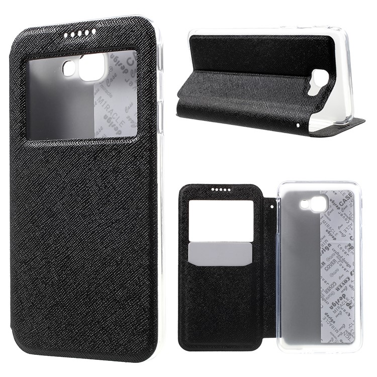 Cross Texture View Window Leather Case for Samsung Galaxy J5 Prime - Black-1