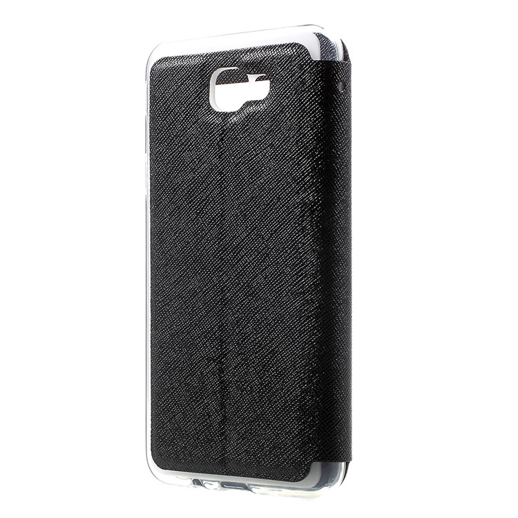 Cross Texture View Window Leather Case for Samsung Galaxy J5 Prime - Black-2