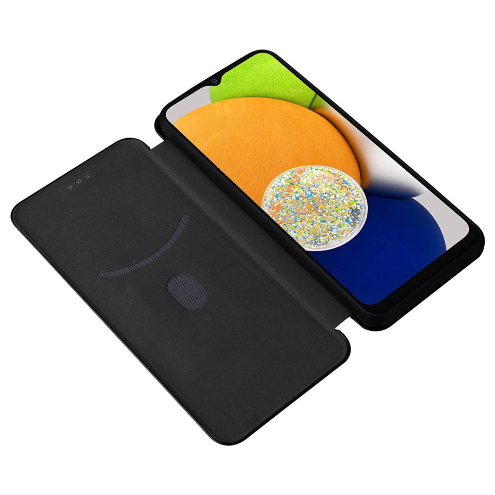 For Samsung Galaxy A03 (166.5 x 75.98 x 9.14mm) Wear Resistant Phone Protective Cover with Card Slot Folio Stand Magnetic Carbon Fiber Texture PU Leather Flip Case - Black-4
