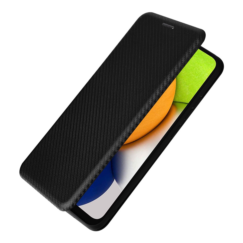 For Samsung Galaxy A03 (166.5 x 75.98 x 9.14mm) Wear Resistant Phone Protective Cover with Card Slot Folio Stand Magnetic Carbon Fiber Texture PU Leather Flip Case - Black-7