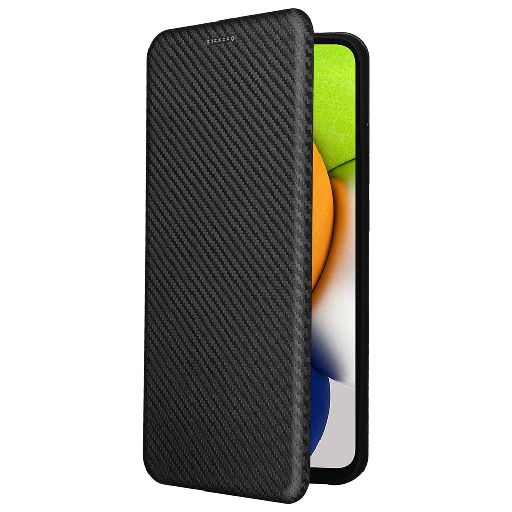 For Samsung Galaxy A03 (166.5 x 75.98 x 9.14mm) Wear Resistant Phone Protective Cover with Card Slot Folio Stand Magnetic Carbon Fiber Texture PU Leather Flip Case - Black-8