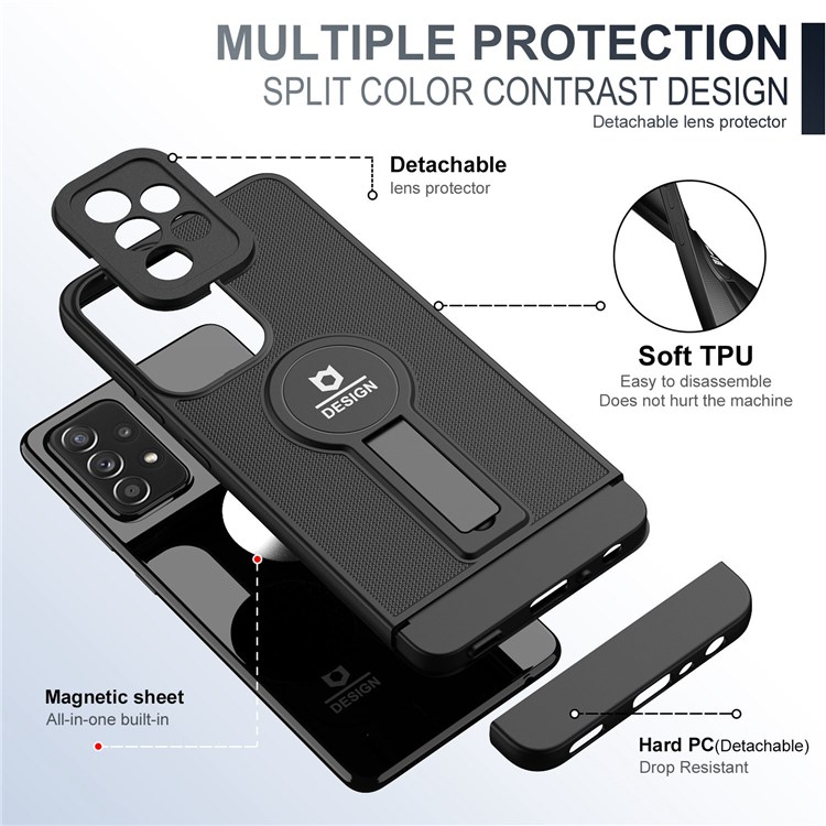 For Samsung Galaxy A33 5G Lightweight Anti-scratch Phone Case Drop-proof Cellphone Cover Built-in Magnetic Absorption Kickstand - Black-2