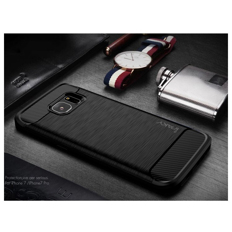 IPAKY Brushed TPU Back Case for Samsung Galaxy S7 G930 with Carbon Fiber Decorated - Black-1