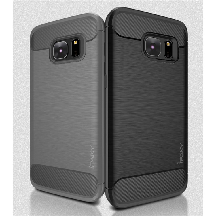 IPAKY Brushed TPU Back Case for Samsung Galaxy S7 G930 with Carbon Fiber Decorated - Black-2