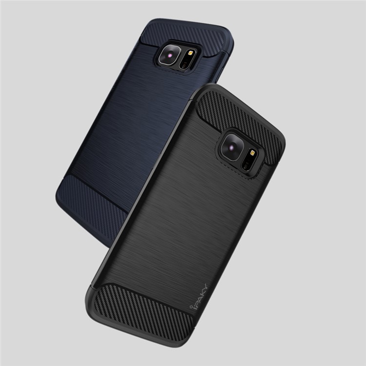 IPAKY Brushed TPU Back Case for Samsung Galaxy S7 G930 with Carbon Fiber Decorated - Black-3