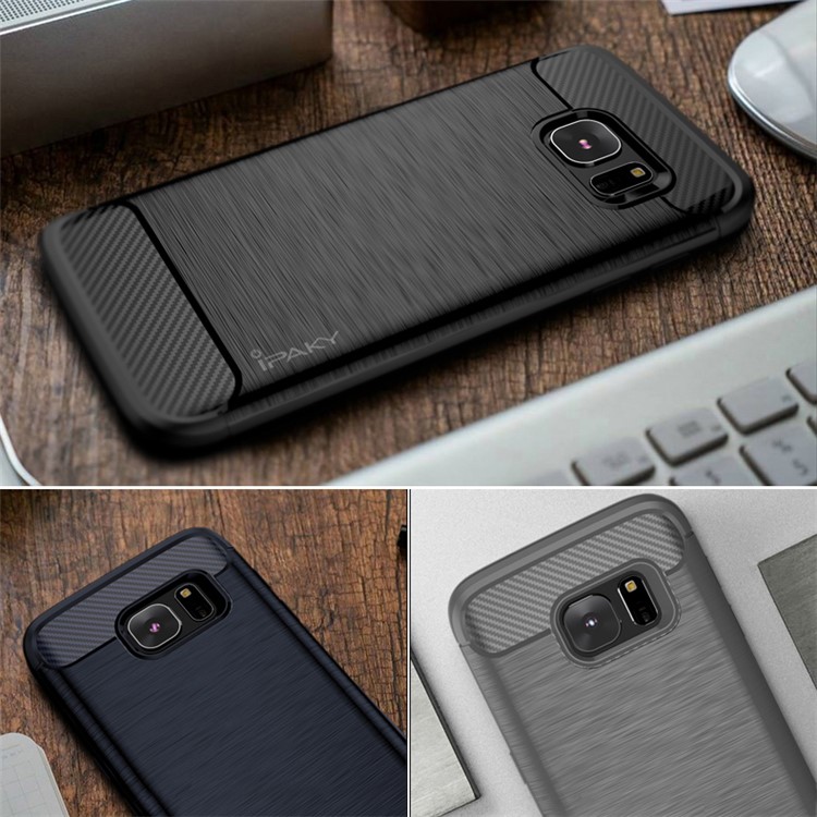 IPAKY Brushed TPU Back Case for Samsung Galaxy S7 G930 with Carbon Fiber Decorated - Black-7