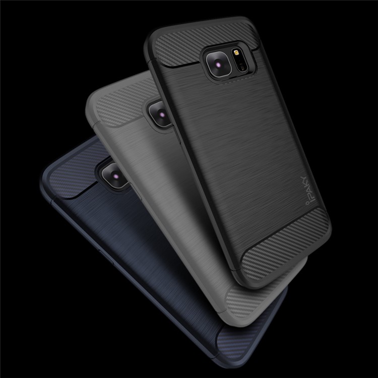 IPAKY Brushed TPU Back Case for Samsung Galaxy S7 G930 with Carbon Fiber Decorated - Black-8
