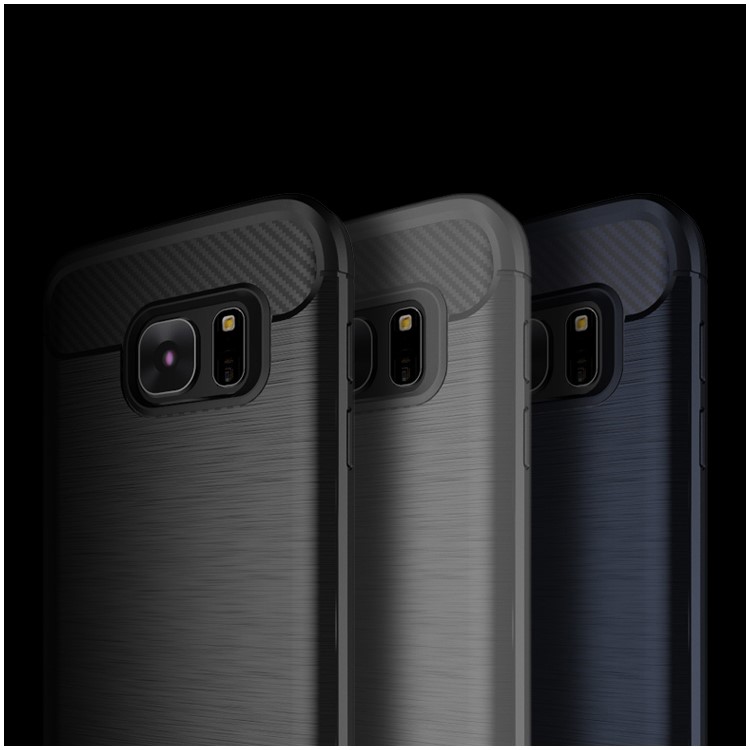 IPAKY Brushed TPU Back Case for Samsung Galaxy S7 G930 with Carbon Fiber Decorated - Black-9