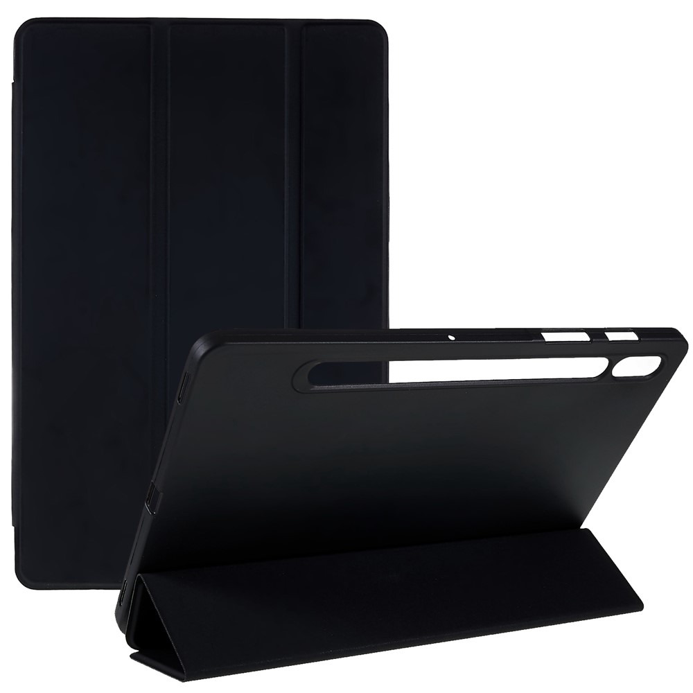 For Samsung Galaxy Tab S7/S8 Inner Honeycomb Design Tri-fold Stand Leather Tablet Case Protective Cover - Black-1