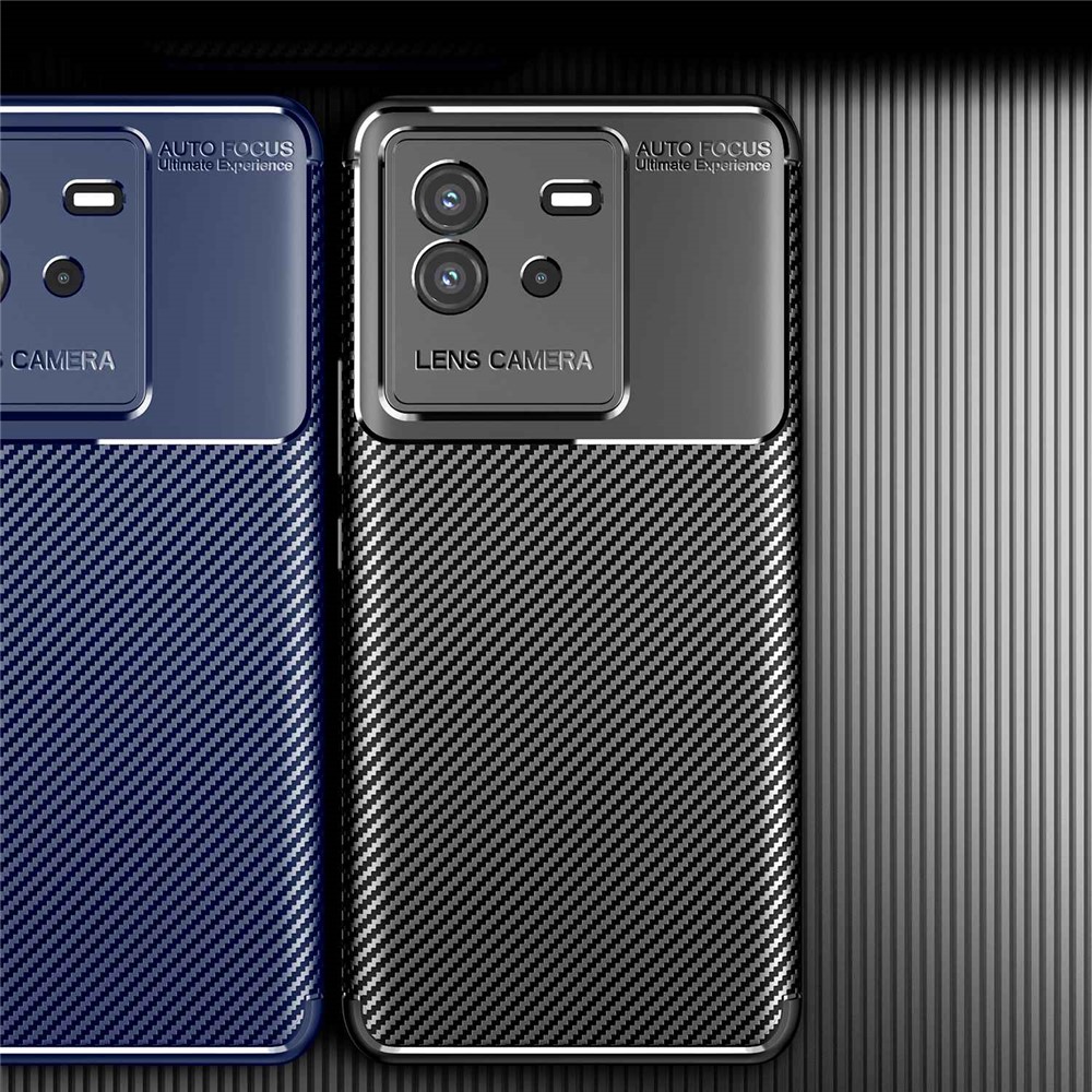 For vivo T2 5G/iQOO Neo6 5G/iQOO Neo6 SE 5G Carbon Fiber Texture Fingerprint Resistant Case Soft Skin TPU Camera Protection Shockproof Phone Cover - Black-10