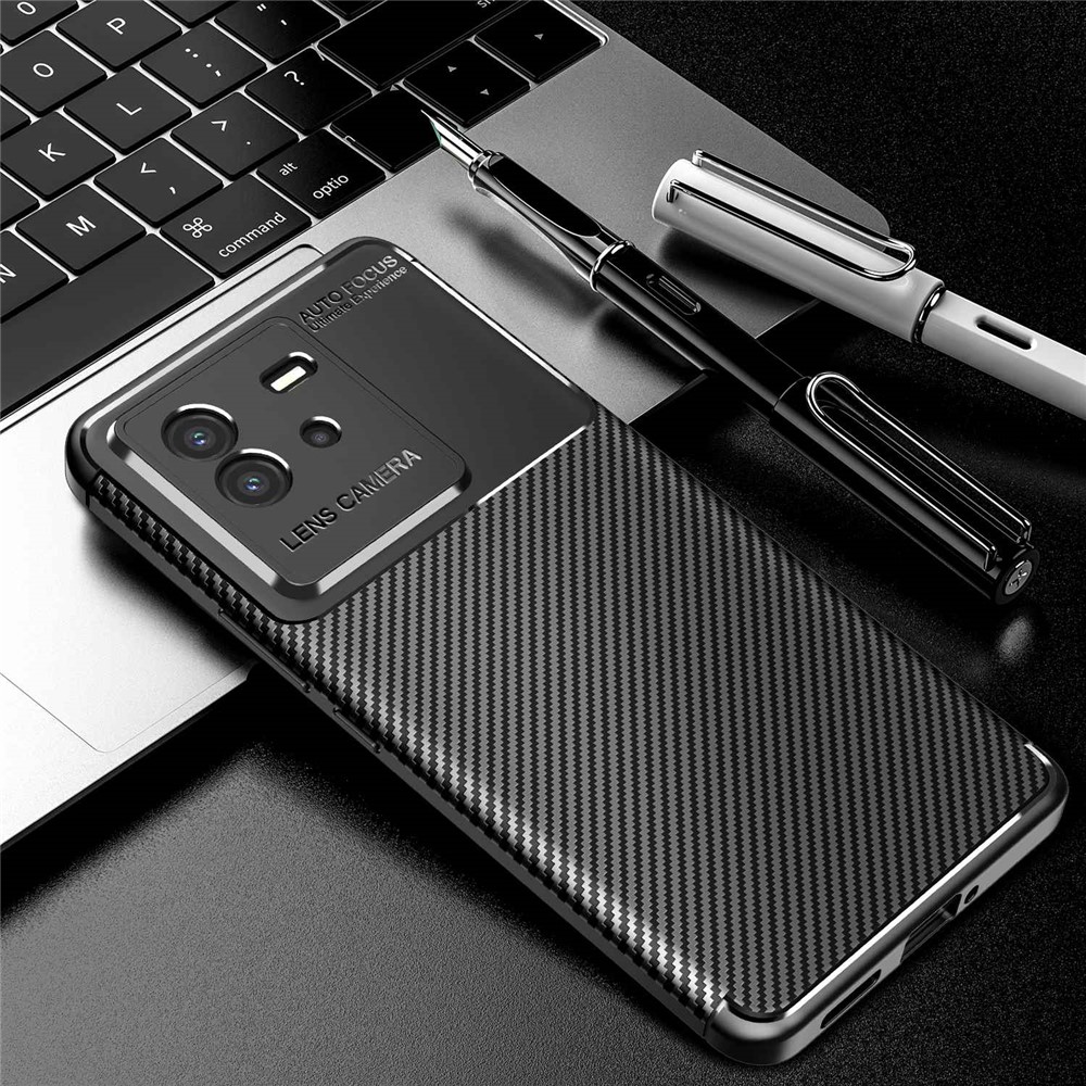 For vivo T2 5G/iQOO Neo6 5G/iQOO Neo6 SE 5G Carbon Fiber Texture Fingerprint Resistant Case Soft Skin TPU Camera Protection Shockproof Phone Cover - Black-2