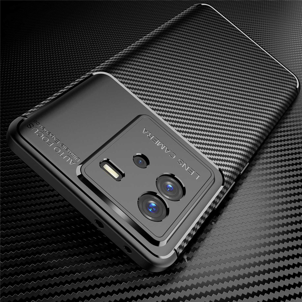 For vivo T2 5G/iQOO Neo6 5G/iQOO Neo6 SE 5G Carbon Fiber Texture Fingerprint Resistant Case Soft Skin TPU Camera Protection Shockproof Phone Cover - Black-3