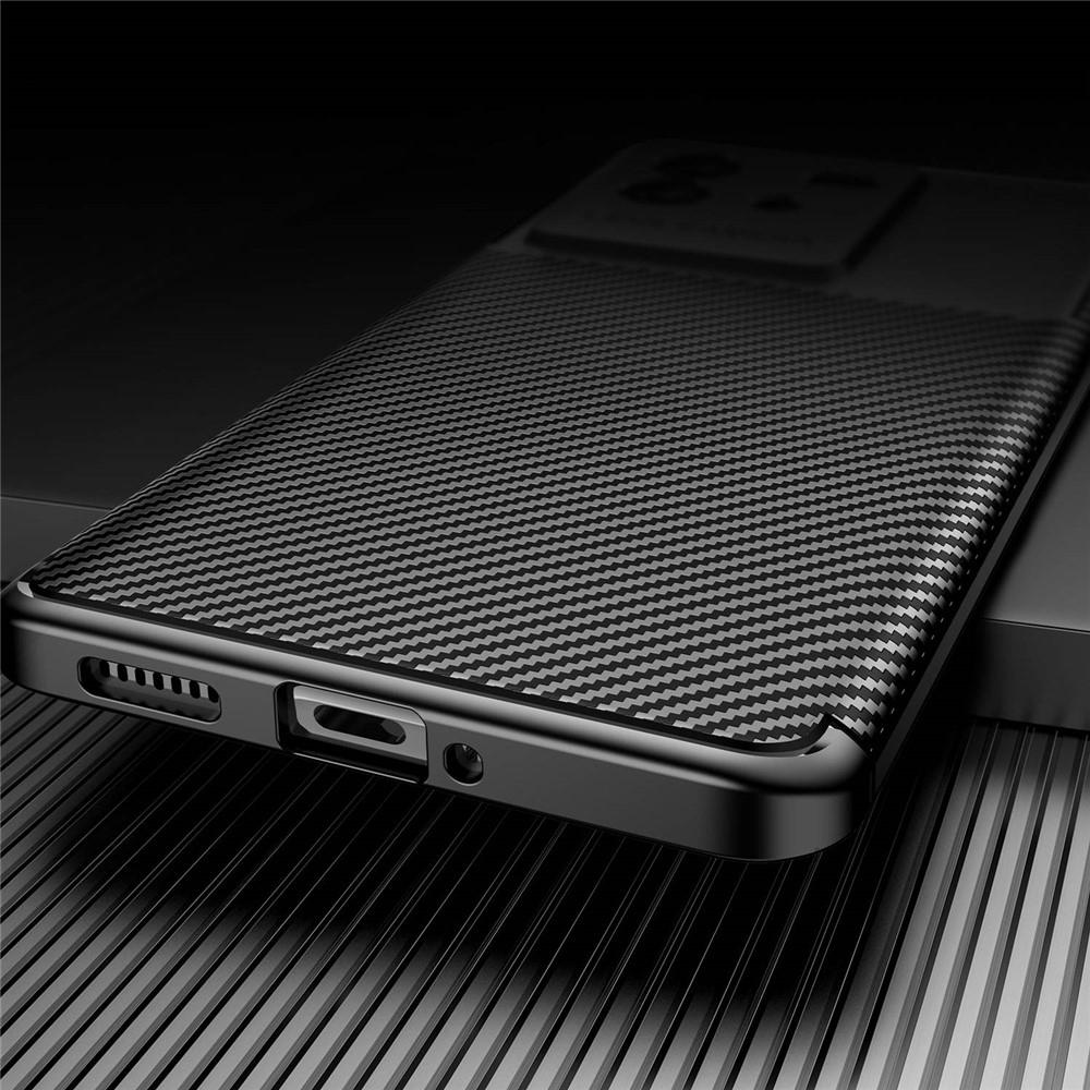 For vivo T2 5G/iQOO Neo6 5G/iQOO Neo6 SE 5G Carbon Fiber Texture Fingerprint Resistant Case Soft Skin TPU Camera Protection Shockproof Phone Cover - Black-4