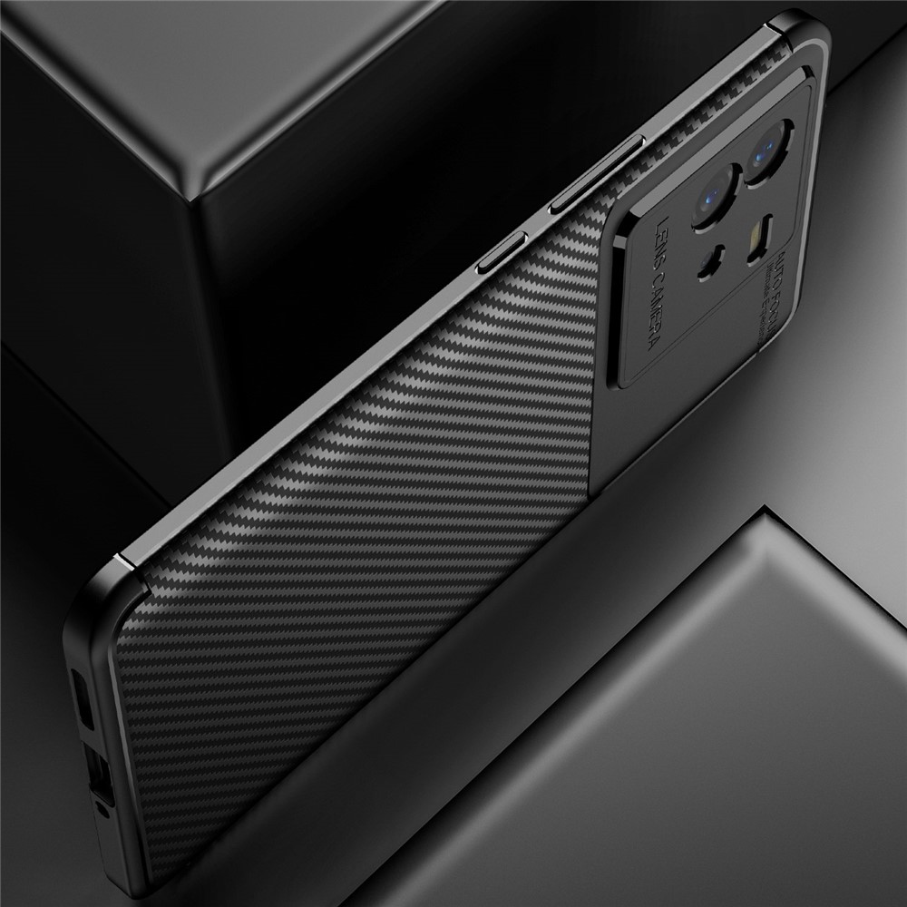 For vivo T2 5G/iQOO Neo6 5G/iQOO Neo6 SE 5G Carbon Fiber Texture Fingerprint Resistant Case Soft Skin TPU Camera Protection Shockproof Phone Cover - Black-5