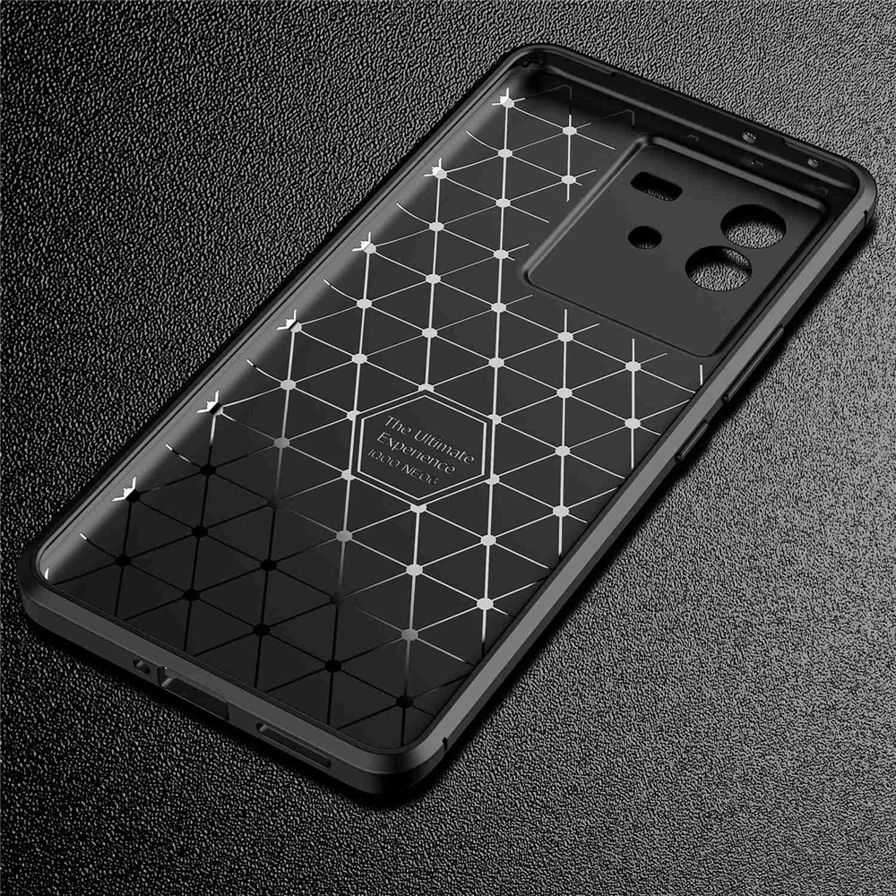 For vivo T2 5G/iQOO Neo6 5G/iQOO Neo6 SE 5G Carbon Fiber Texture Fingerprint Resistant Case Soft Skin TPU Camera Protection Shockproof Phone Cover - Black-6