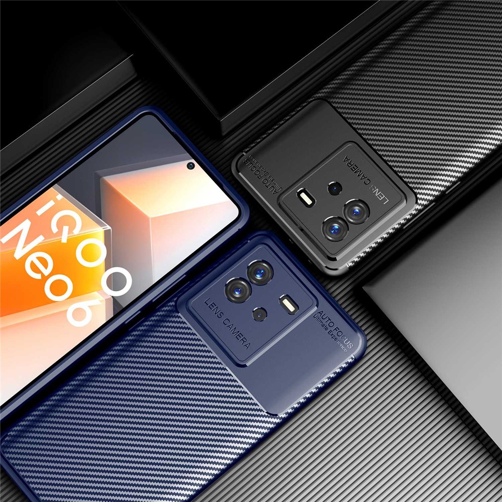 For vivo T2 5G/iQOO Neo6 5G/iQOO Neo6 SE 5G Carbon Fiber Texture Fingerprint Resistant Case Soft Skin TPU Camera Protection Shockproof Phone Cover - Black-9