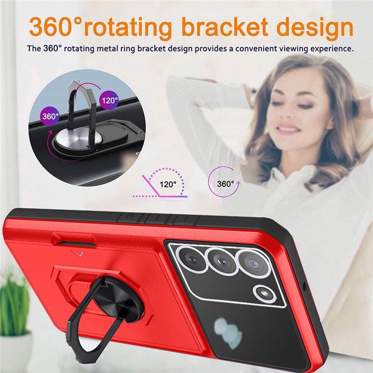 For Samsung Galaxy S21 FE 5G Rotary Kickstand Anti-wear Phone Cover Sliding Card Holder Micron Lens Film Design Case TPU + PC Phone Shell - Sapphire/Blue-8