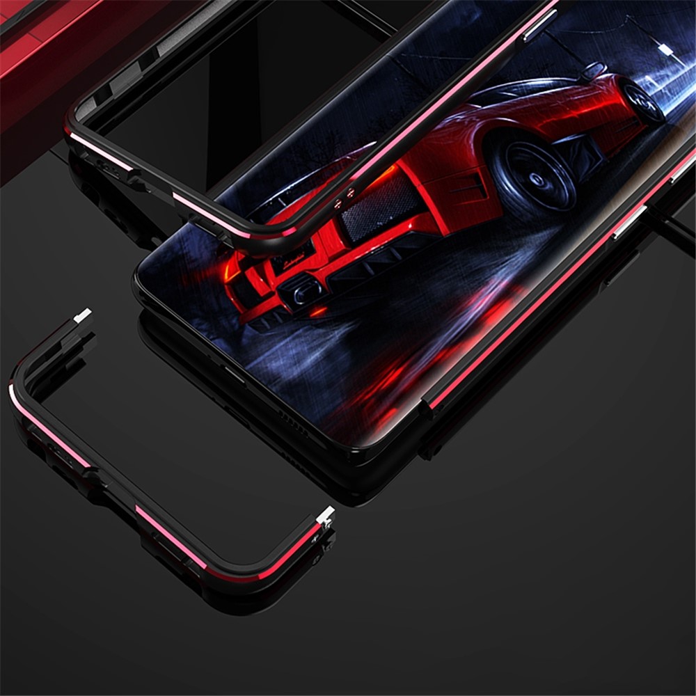 For Samsung Galaxy S21 Ultra 5G Metal Bumper Frame Case Raised Edge Protection with Camera Lens Cover - Black/Red-3