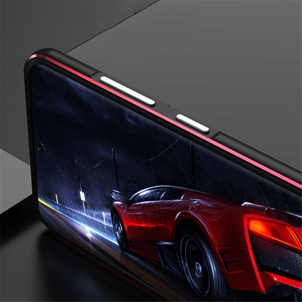 For Samsung Galaxy S21 Ultra 5G Metal Bumper Frame Case Raised Edge Protection with Camera Lens Cover - Black/Red-4