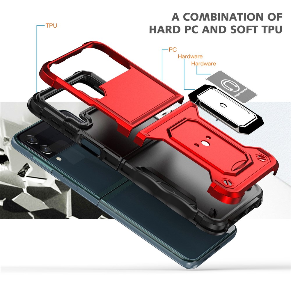 For Samsung Galaxy Z Flip4 5G Hard PC Soft TPU Shock Absorption Phone Case Rotating Ring Holder Kickstand Cover - Red-2