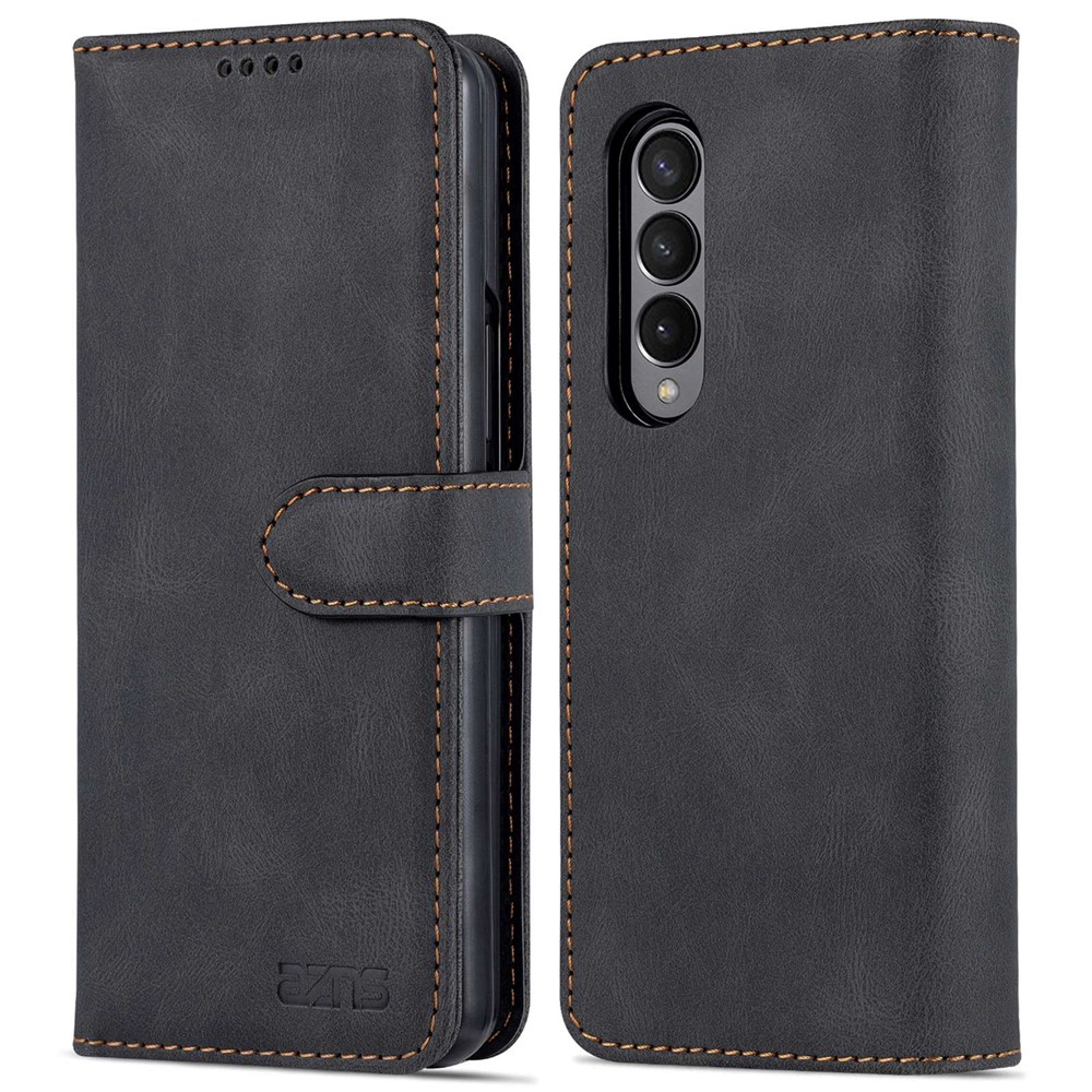 AZNS For Samsung Galaxy Z Fold4 5G PU Leather Wallet Case Magnetic Closure Stand Flip Protective Phone Cover - Black-1