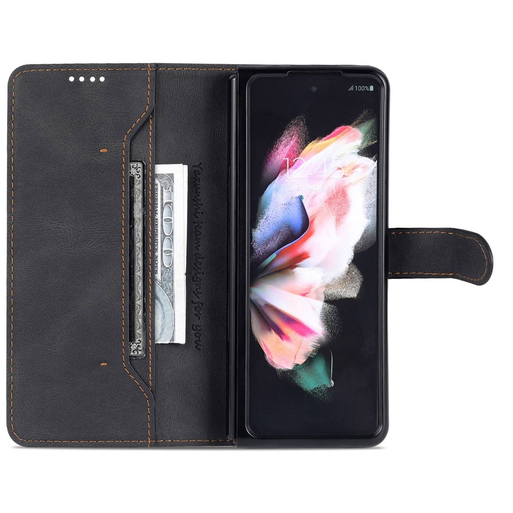 AZNS For Samsung Galaxy Z Fold4 5G PU Leather Wallet Case Magnetic Closure Stand Flip Protective Phone Cover - Black-2