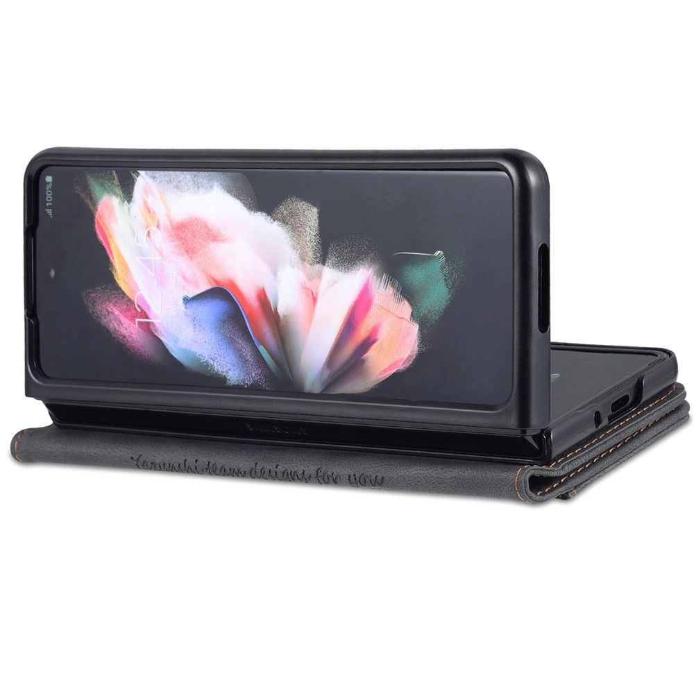 AZNS For Samsung Galaxy Z Fold4 5G PU Leather Wallet Case Magnetic Closure Stand Flip Protective Phone Cover - Black-3