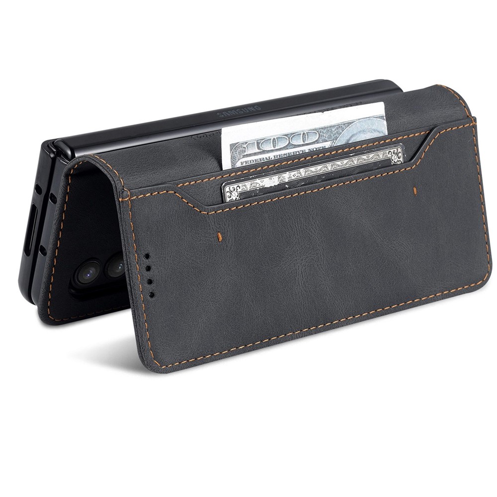 AZNS For Samsung Galaxy Z Fold4 5G PU Leather Wallet Case Magnetic Closure Stand Flip Protective Phone Cover - Black-6
