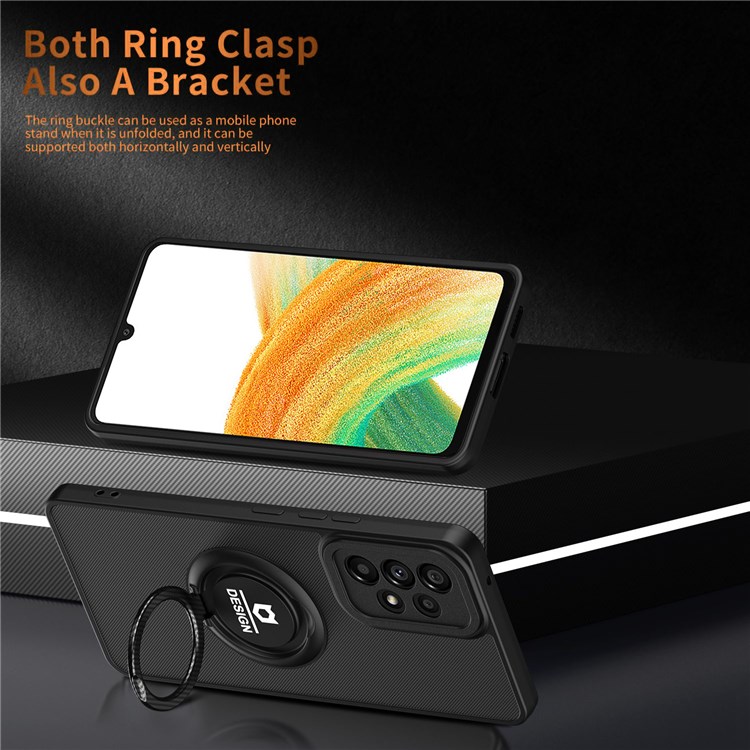 For Samsung Galaxy A33 5G Anti-scratch Hard PC+ TPU Phone Case Cover Protective Shell with Foldable Ring Kickstand - Black/Black-4