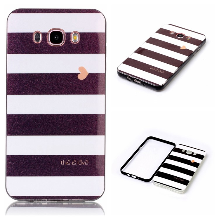 2-in-1 PC Frame + IMD Patterned TPU Hybrid Case for Samsung J7 (2016) SM-J710 - Black and White Stripes-1