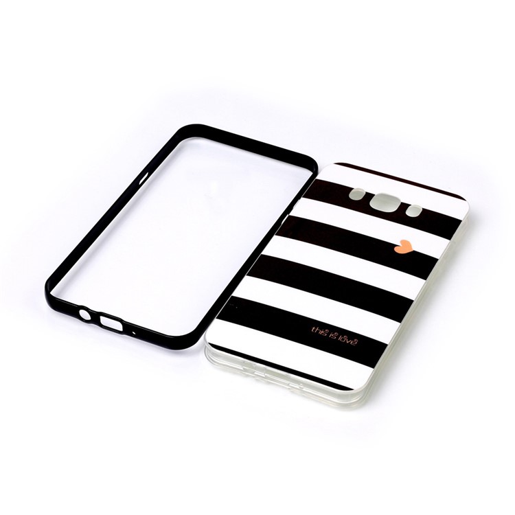 2-in-1 PC Frame + IMD Patterned TPU Hybrid Case for Samsung J7 (2016) SM-J710 - Black and White Stripes-6