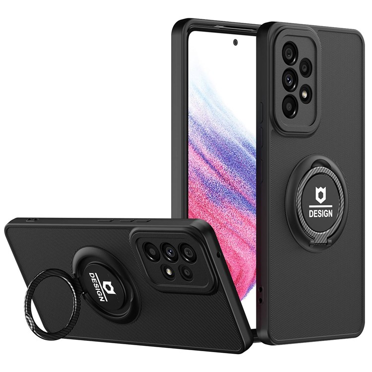 For Samsung Galaxy A53 5G Foldable Ring Kickstand Hard PC+ TPU Hybrid Case Back Cover Cell Phone Protective Cover - Black/Black-1