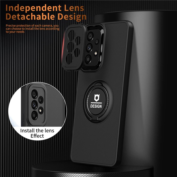 For Samsung Galaxy A53 5G Foldable Ring Kickstand Hard PC+ TPU Hybrid Case Back Cover Cell Phone Protective Cover - Black/Black-2
