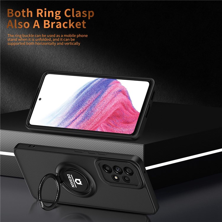 For Samsung Galaxy A53 5G Foldable Ring Kickstand Hard PC+ TPU Hybrid Case Back Cover Cell Phone Protective Cover - Black/Black-4