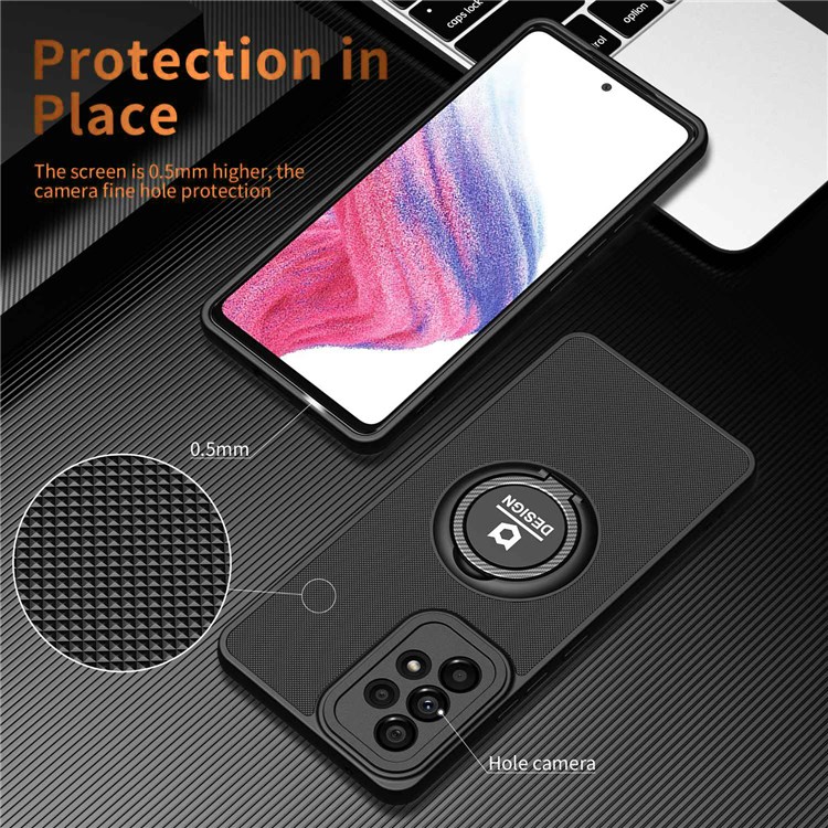 For Samsung Galaxy A53 5G Foldable Ring Kickstand Hard PC+ TPU Hybrid Case Back Cover Cell Phone Protective Cover - Black/Black-6